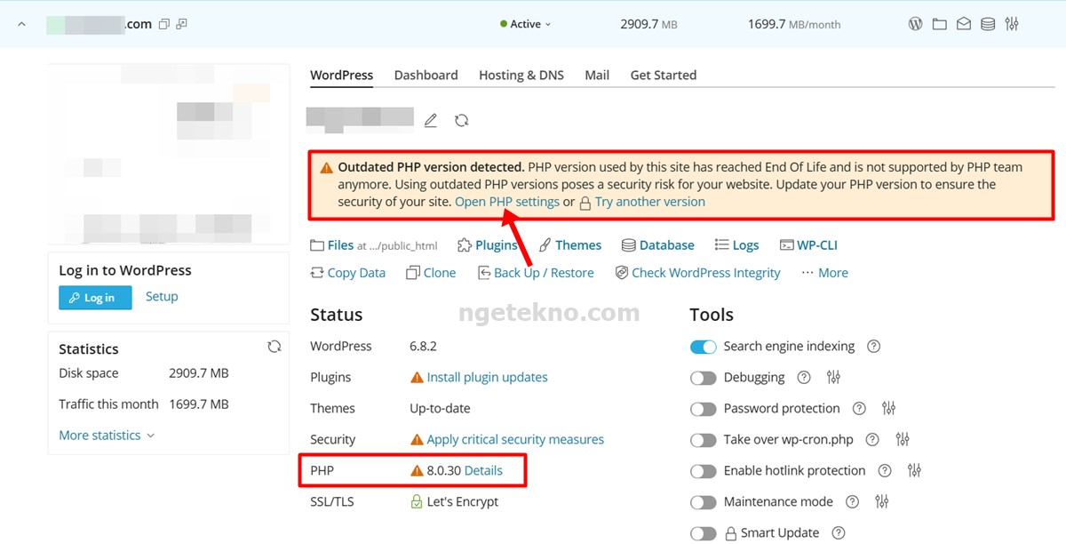 Cara Update Versi PHP di WordPress